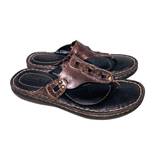 Born Genuine Brown Leather Thong Jesus Sandals 6 Cushioned Comfort Ortho Shoe - Picture 1 of 10